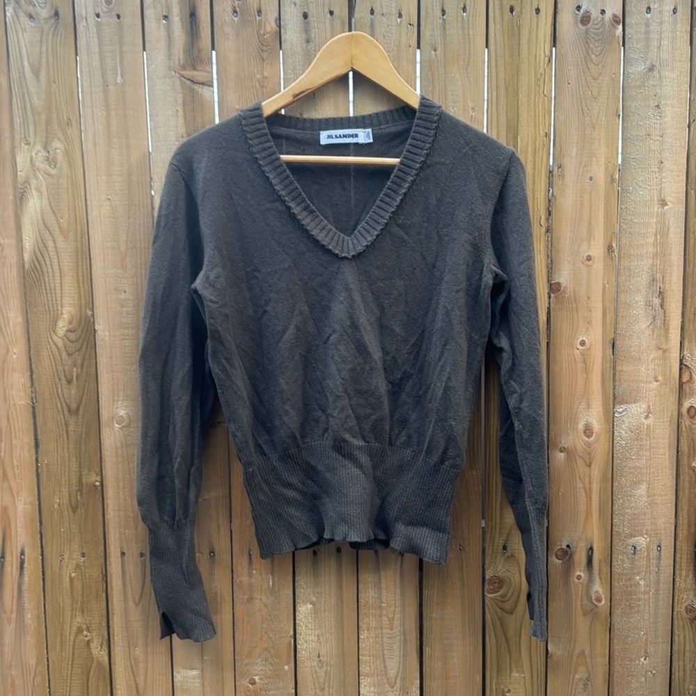 Jil Sander Brown V-Neck Sweater